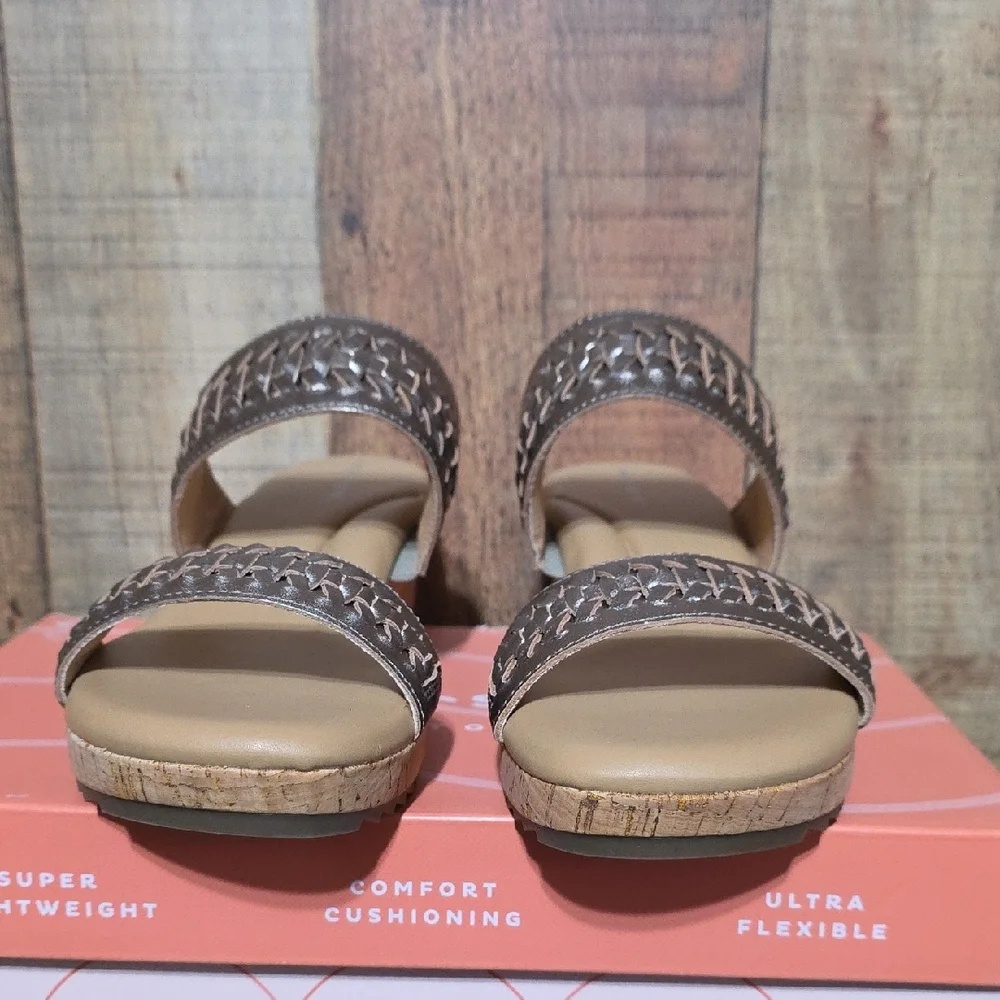 Easy Spirit Silver Metallic Two-Band Cork Wedge Slide